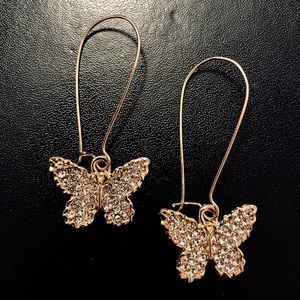 Gold Butterfly Crystal Earrings NEW